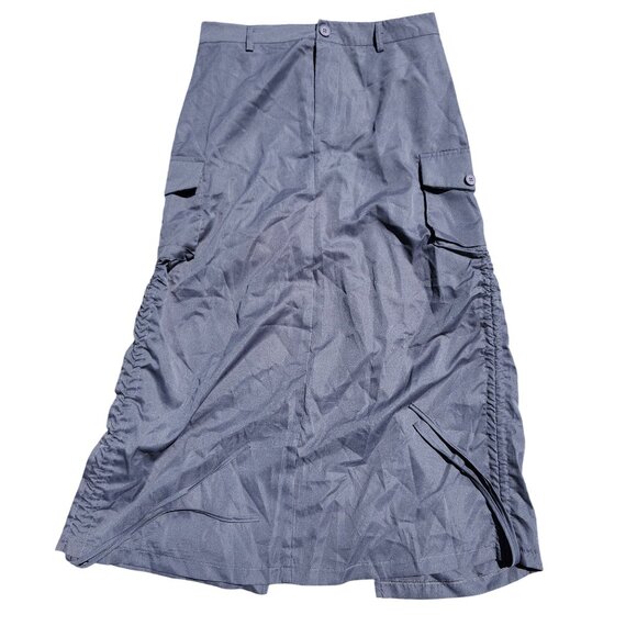 Micas Women Size Large High-Waisted Gray Cargo Maxi Skirt Slit Drawstring Hem - Picture 3 of 11